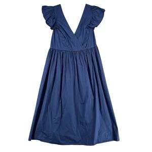 Eloquii Elements Ruffle Cap Sleeve Surplice Midi Dress With Tie Womens 16 Blue